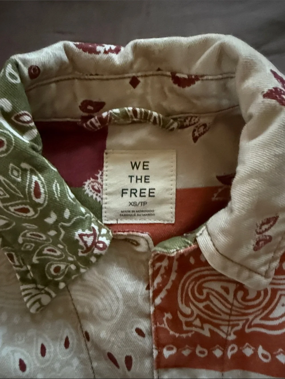 Free People Patchwork Bandana Jean Jacket in Red, Green, Cream - Picture 2 of 6